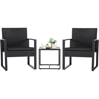 Quikfurn Outdoor 3-piece Patio Furniture Set With 2 Black Patio Chairs And 1 Side Table