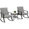 Quikfurn Outdoor 3-piece Patio Furniture Table Rocking Chairs Set With Grey Cushions