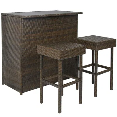 Quikfurn Outdoor 3-piece Pe Wicker Bar Set With Table And Stools
