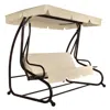 Quikfurn Outdoor 3-seat Canopy Swing With Beige Cushions For Patio Deck Or Porch