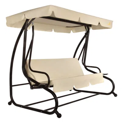 Quikfurn Outdoor 3-seat Canopy Swing With Beige Cushions For Patio Deck Or Porch