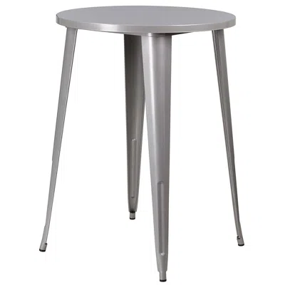 Quikfurn Outdoor 30-inch Round Metal Cafe Bar Patio Table In Silver