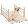 Quikfurn Outdoor 4-ft Wooden Garden Bridge With Rails In Natural Wood Finish