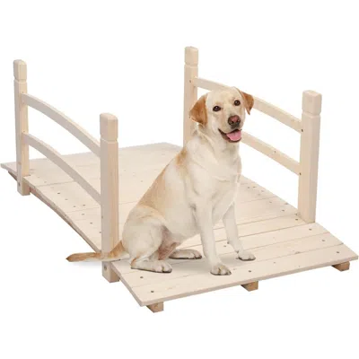 Quikfurn Outdoor 4-ft Wooden Garden Bridge With Rails In Natural Wood Finish