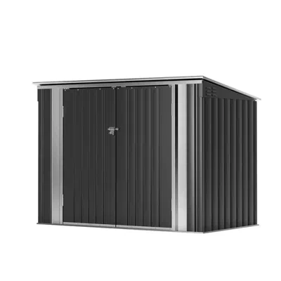 Quikfurn Outdoor Black Galvanized Steel Trash Can Storage Shed - Holds 2 Garbage Bins