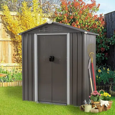 Quikfurn Outdoor Black Grey Galvanized Steel Garbage Trash Can Storage Shed