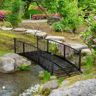 Quikfurn Outdoor Black Metal Arch 7-ft Garden Bridge With Side-rails