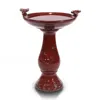 Quikfurn Outdoor Dark Red Ceramic Birdbath In Antique Finish