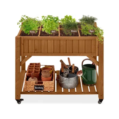 Quikfurn Outdoor Elevated Raised Garden Bed Planter Box With Locking Wheels