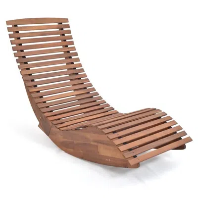 Quikfurn Outdoor Ergonomic Patio Wooden Rocking Chair Lounger - 360 Lbs Max Weight In Brown