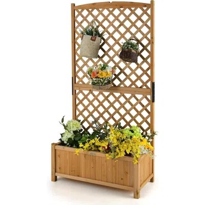 Quikfurn Outdoor Fir Wood Raised Garden Bed Planter Box With 71-inch High Trellis