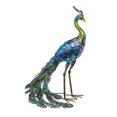 Quikfurn Outdoor Garden Metal Blue/green Peacock Statue