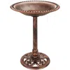 Quikfurn Outdoor Garden Polyresin Bird Bath In Rustic Aged Copper Brown Finish