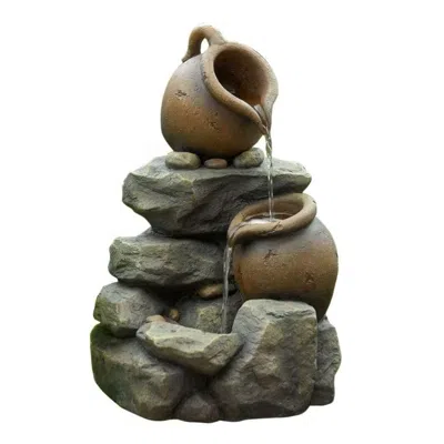 Quikfurn Outdoor Garden Polyresin Rock And Pitchers Waterfall Fountain With Pump