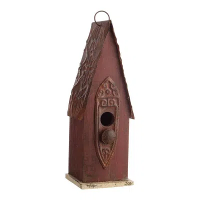 Quikfurn Outdoor Garden Rustic Brown Solid Wood And Iron Bird House