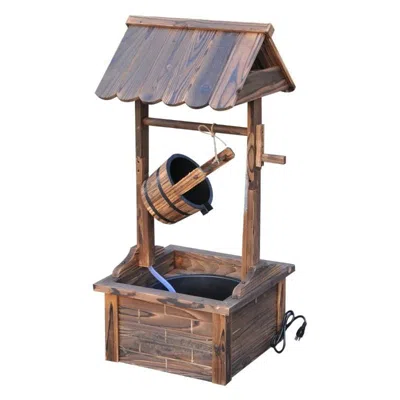 Quikfurn Outdoor Garden Solid Wood Wishing Well Water Fountain With Bucket And Pump