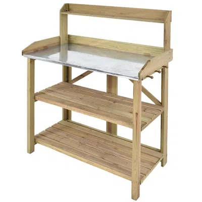 Quikfurn Outdoor Garden Workstation Potting Bench With Metal Top