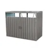 Quikfurn Outdoor Grey Galvanized Steel Garbage Bin Storage Shed - Holds 2 Trash Cans
