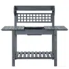 Quikfurn Outdoor Grey Wood Potting Bench Expandable Top With Food Grade Plastic Sink