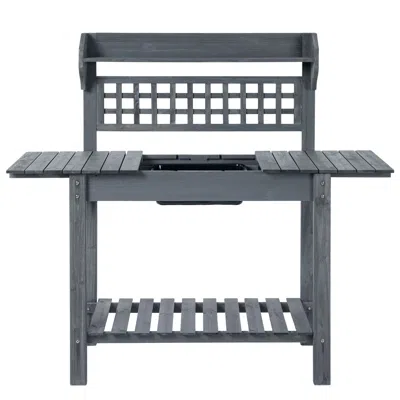 Quikfurn Outdoor Grey Wood Potting Bench Expandable Top With Food Grade Plastic Sink