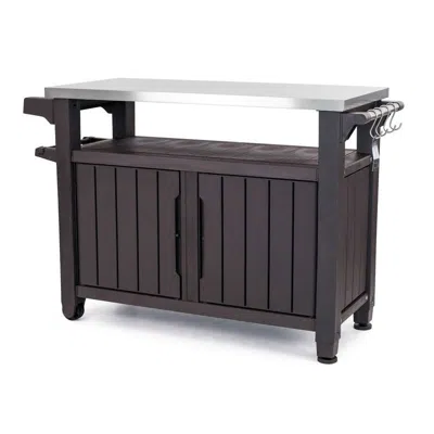 Quikfurn Outdoor Grill Party Caster Bar Serving Cart With Storage Dark Brown