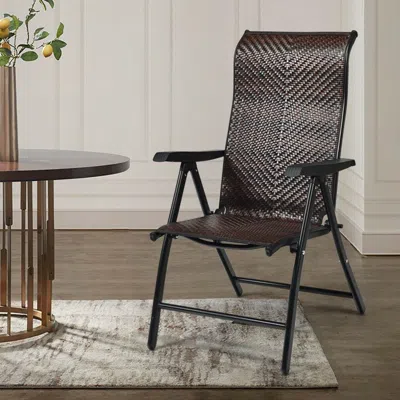Quikfurn Outdoor Heavy Duty Dark Brown Rattan Folding Patio Chair In Black