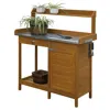 Quikfurn Outdoor Home Garden Potting Bench With Metal Table Top And Storage Cabinet