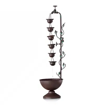 Quikfurn Outdoor Indoor 6-tier Hanging Cups Water Fountain In Bronze Finish