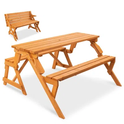 Quikfurn Outdoor Interchangeable 2 In 1 Multi-use Wooden Picnic Table Garden Bench Umbrella Hole