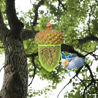 Quikfurn Outdoor Metal Mesh Bird Feeder With Metal Acorn Roof