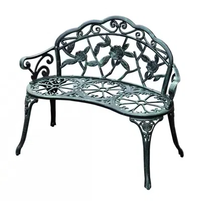 Quikfurn Outdoor Patio 40-inch Garden Bench With Backrest In Antique Green Metal Finish