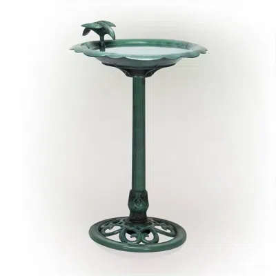 Quikfurn Outdoor Polypropylene Weather Resistant Bird Bath In Dark Green Finish