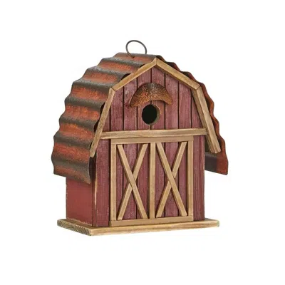 Quikfurn Outdoor Red Wood And Metal Barn Style Hanging Bird House