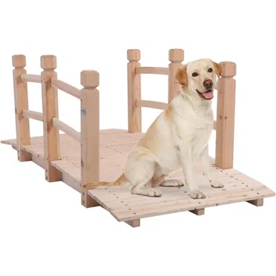 Quikfurn Outdoor Solid Wood 5-ft Garden Bridge In Natural Wood Finish