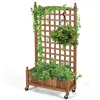 Quikfurn Outdoor Solid Wood Raised Garden Bed Mobile Planter Box With Trellis On Wheels