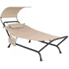 Quikfurn Outdoor Tan Hammock Style Chaise Lounge Chair Cot With Canopy And Storage Bag