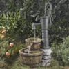 Quikfurn Outdoor Water Pump Half Whiskey Barrel Style Water Fountain