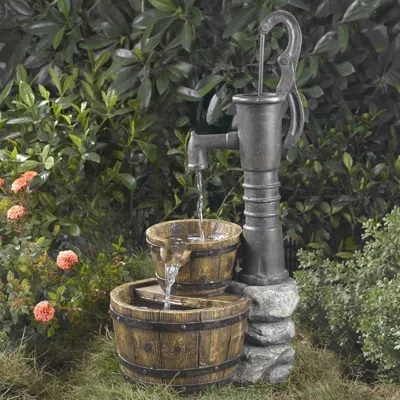 Quikfurn Outdoor Water Pump Half Whiskey Barrel Style Water Fountain