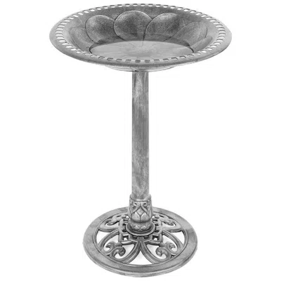 Quikfurn Outdoor Weather Resistant Polyresin Bird Bath In Rustic Aged Silver Finish