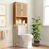 Quikfurn Over The Toilet Bathroom Storage Cabinet Shelf In Light Brown Yellow Wood Finish
