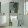 Quikfurn Over The Toilet Bathroom Storage Cabinet Shelving Unit In Grey Wood Finish