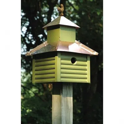 Quikfurn Pinion Green Birdhouse With White / Bright Copper Roof And Rooster Top