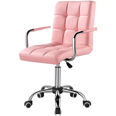 Quikfurn Pink Modern Faux Leather Mid-back Swivel Office Chair With Armrests And Wheels