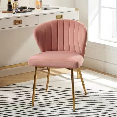 Quikfurn Pink Velvet Upholstered Wingback Accent Side Chair With Gold Metal Legs