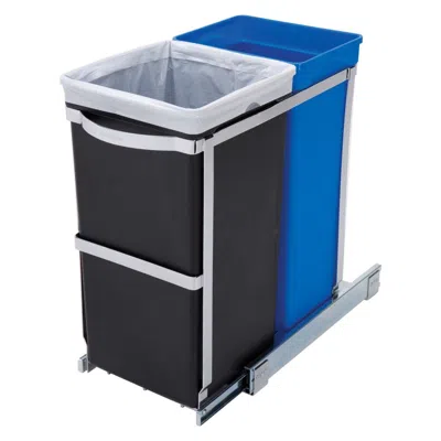 Quikfurn Pull Out Blue Recycle Bin Black Trash Can Slides Under Kitchen Counter