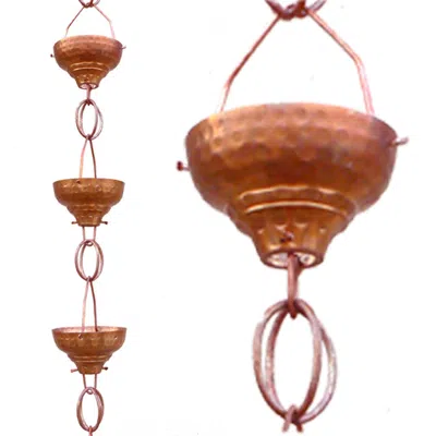Quikfurn Pure Copper 8.5-ft Rain Chain With 13 Hammered Funnel Shape Cups