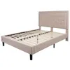 Quikfurn Queen Beige Upholstered Platform Bed Frame With Button Tufted Headboard
