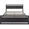 Quikfurn Queen Black Metal Platform Bed Frame With Wood Panel Headboard And Footboard