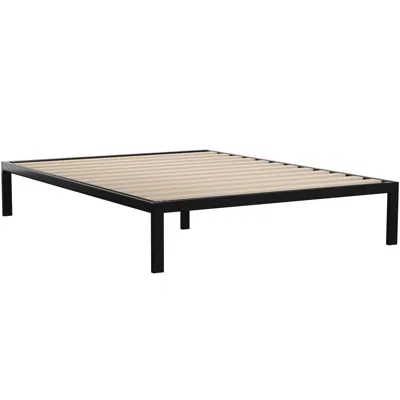 Quikfurn Queen Black Metal Platform Bed Frame With Wood Slats - 700 Lbs Weight Capacity