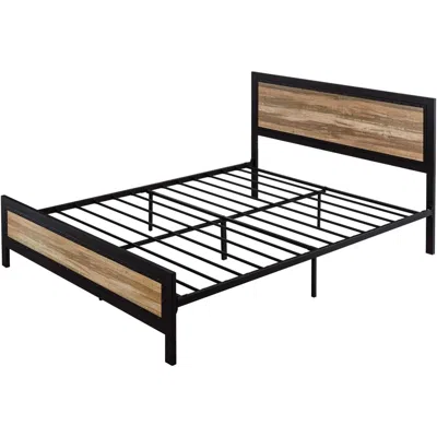 Quikfurn Queen Industrial Metal Wood Rivet Platform Bed Frame W/ Headboard And Footboard